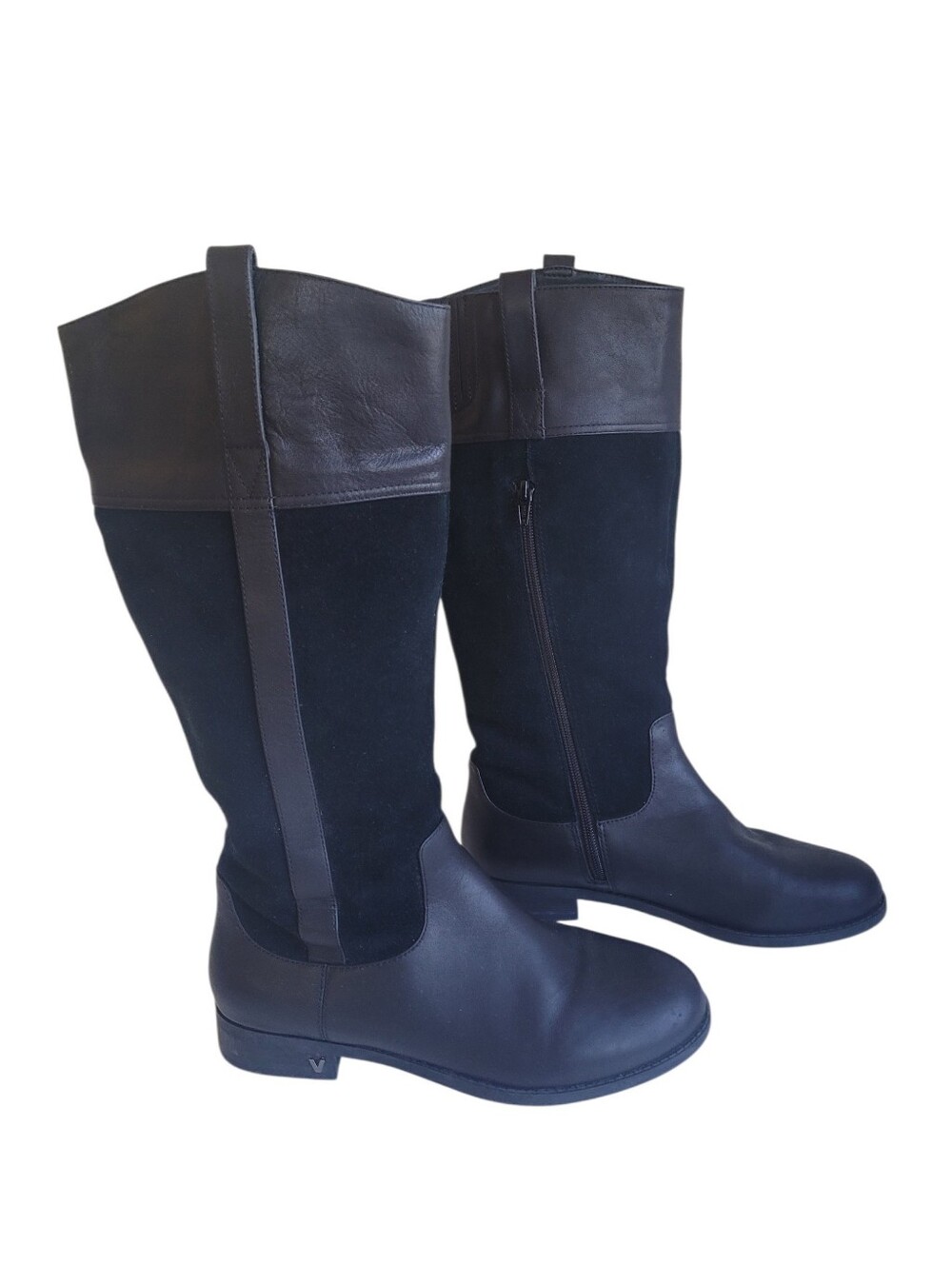 Vionic Downing Black Leather & Suede Knee-High Boots Black Womens 8